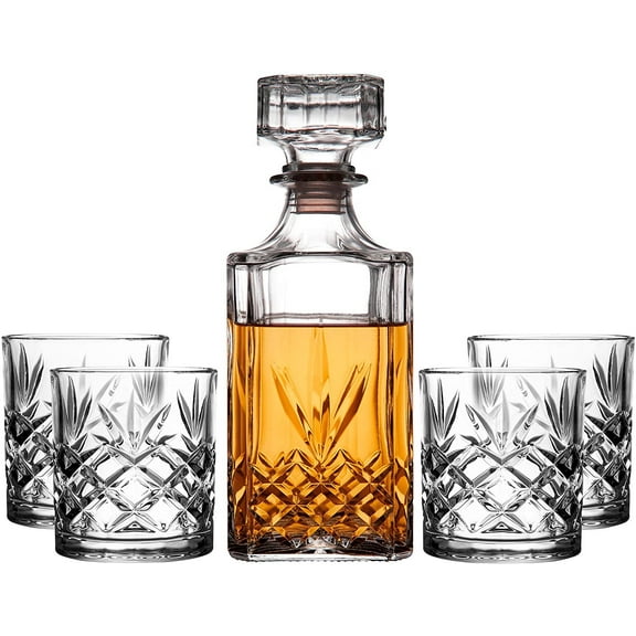 Royalty Art Kinsley Whiskey Glasses with Decanter for Scotch, 5 Pieces
