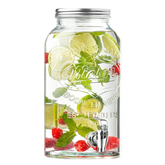 Royalty Art Mason Jar Drink Dispenser with Spigot 1 Gallon Tea, Juice, and Beverage Server, Thick Borosilicate Glass, Screw On Lid, Leak Resistant and Dishwasher Safe