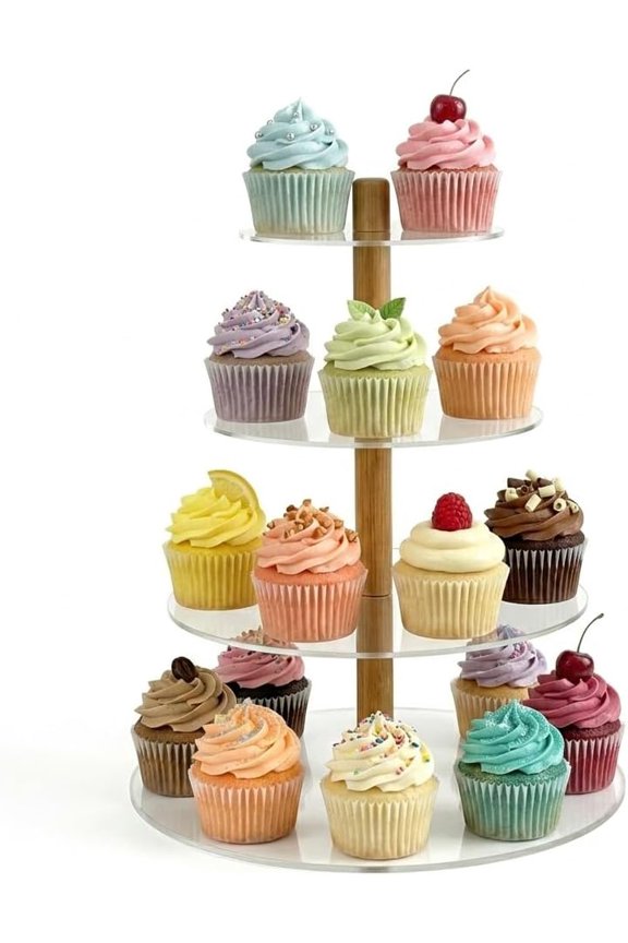 Round 4-Tier Cupcake Stand Clear Acrylic Bamboo Dessert Tower 15.7 Inch for Cupcakes Donuts Desserts Weddings Birthdays and Parties Gift Box Included