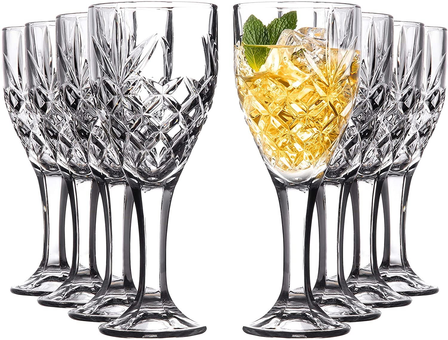Kinsley Clear Glass Goblet Set with Decorative Design, 8 Pieces