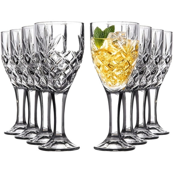 Royalty Art Vintage Highball Goblet Glassware Set, 8 Tumbler Glasses, Decorative Chalice Kinsley Design for Beer, Liquor, Wine, Water, and Beverages, Party and Event Serving