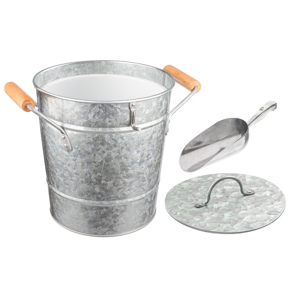 Royalty Art Vintage Ice Bucket with Lid Scoop and Carry Handles Heavy-Duty Galvanized Steel for Parties Backyard Barbecues Picnics and Outdoor Bar Use