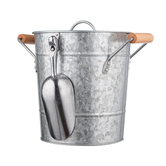 Royalty Art Vintage Ice Bucket with Lid, Scoop, and Carry Handles for Parties, Backyard Barbecues, Picnics, and Camping, Heavy Duty Galvanized Steel for Outdoor Bar Use