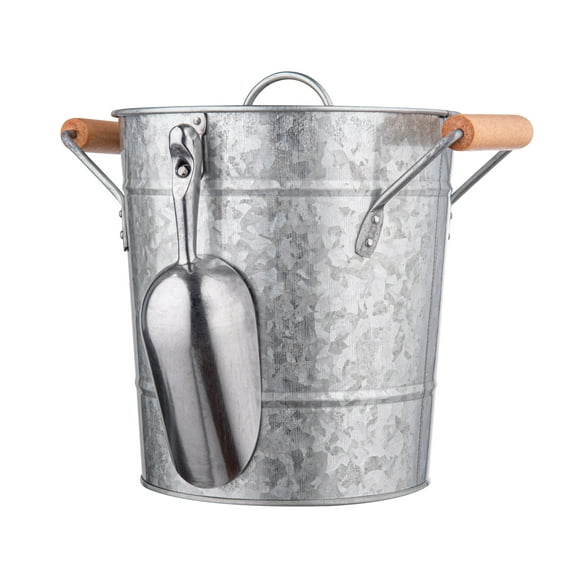 Royalty Art Vintage Ice Bucket with Lid, Scoop, and Carry Handles for Parties, Backyard Barbecues, Picnics, and Camping, Heavy Duty Galvanized Steel for Outdoor Bar Use