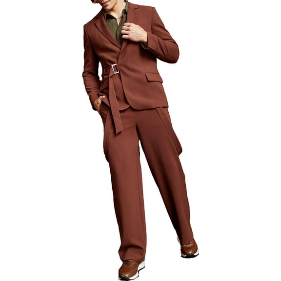 Royalty by Maluma Men's Asymmetrical Belted Blazer (M, Brown)