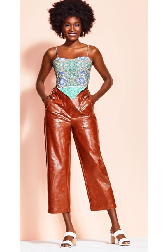 Women's Faux Leather Cropped Pants Brown Size 2