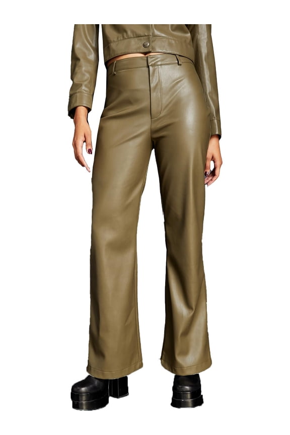 Womens Faux Leather High Waist Flared Pants