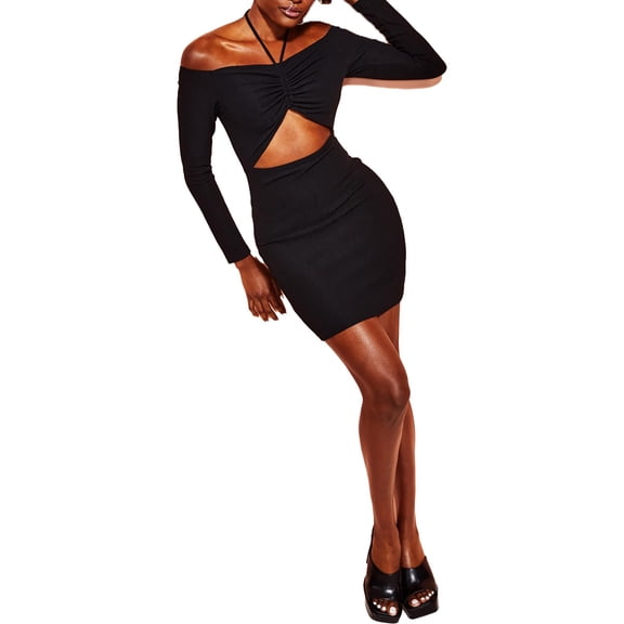 Royalty By Maluma Womens Knit Cut-Out Halter Dress