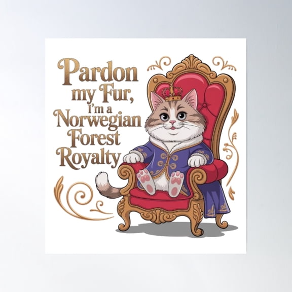 Royalty Cat Norwegian Forest Poster Wall Art, Modern Wall Decor, 16x16 UNFRAMED