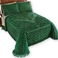 thumbnail image 1 of Collections Etc Royalty Elegant Scroll and Checkered Pattern Chenille Bedspread with Fringe Border, Emerald, Full, 1 of 5