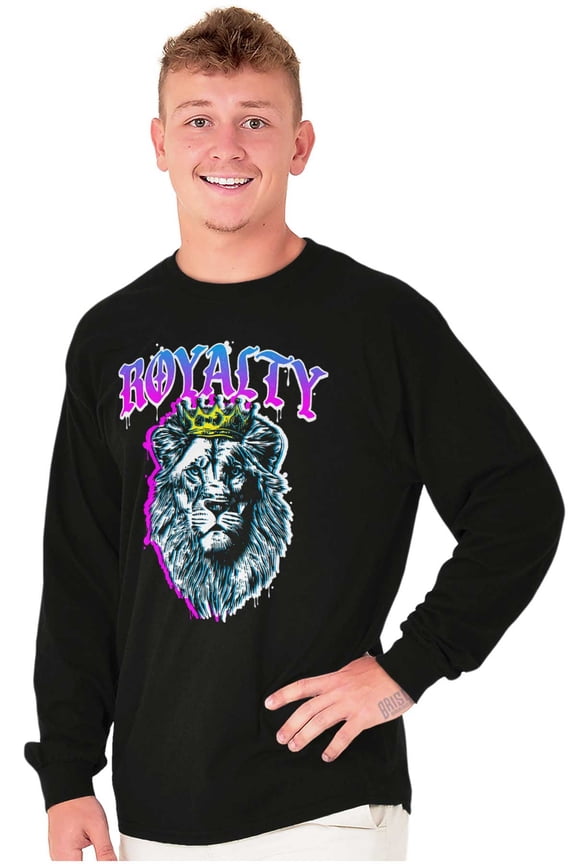 Royalty Lion Glitch Graffiti King Long Sleeve TShirt Men Women Brisco Brands M