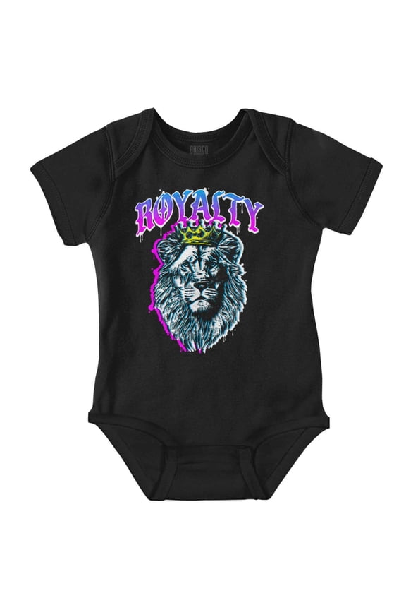 Royalty Lion Glitch Graffiti King Romper Boys or Girls Infant Baby Brisco Brands 24M