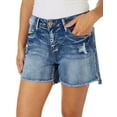 thumbnail image 1 of Royalty by YMI Womens 5'' Fray Hem Denim Shorts 6 Medium wash blue, 1 of 2