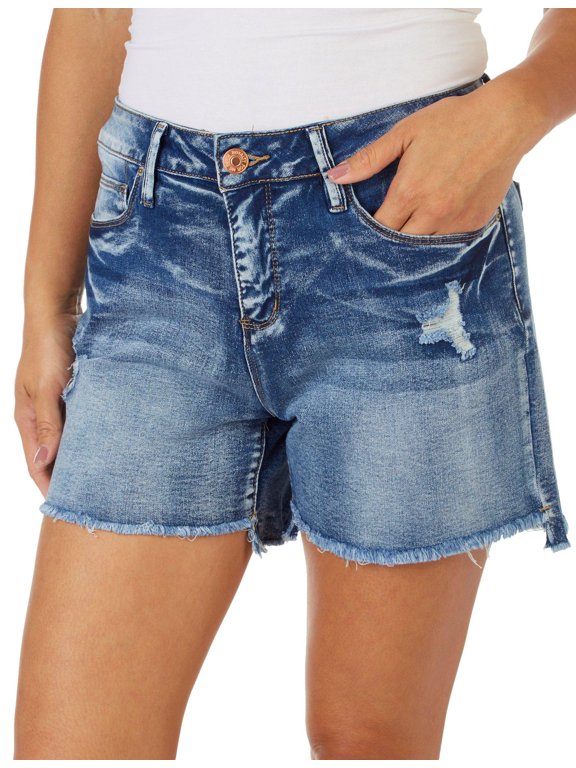 Royalty by YMI Womens 5'' Fray Hem Denim Shorts 6 Medium wash blue