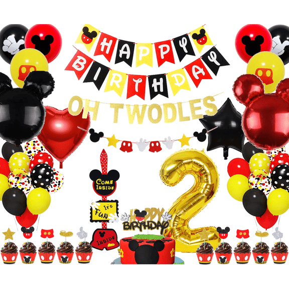 Royalz Oh Twodles Birthday Party Decoration Kit, Mickey Mouse Theme, 77 Pcs