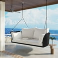 thumbnail image 1 of Royard Oaktree 2-Person Wicker Porch Swing Patio Hanging Swing Chair with Adjustable Ropes Outdoor Rattan Swing Bench with Cushions for Backyard Garden,White, 1 of 7