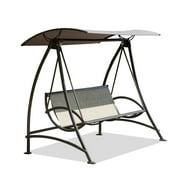 Royard Oaktree 3-Seat Patio Swing Chair, Outdoor Swing Glider with Adjustable Canopy, Hanging Bench with Breathable Seat and Durable Steel Frame, Heavy-Duty Swing Set for Backyard, Poolside, Balcony