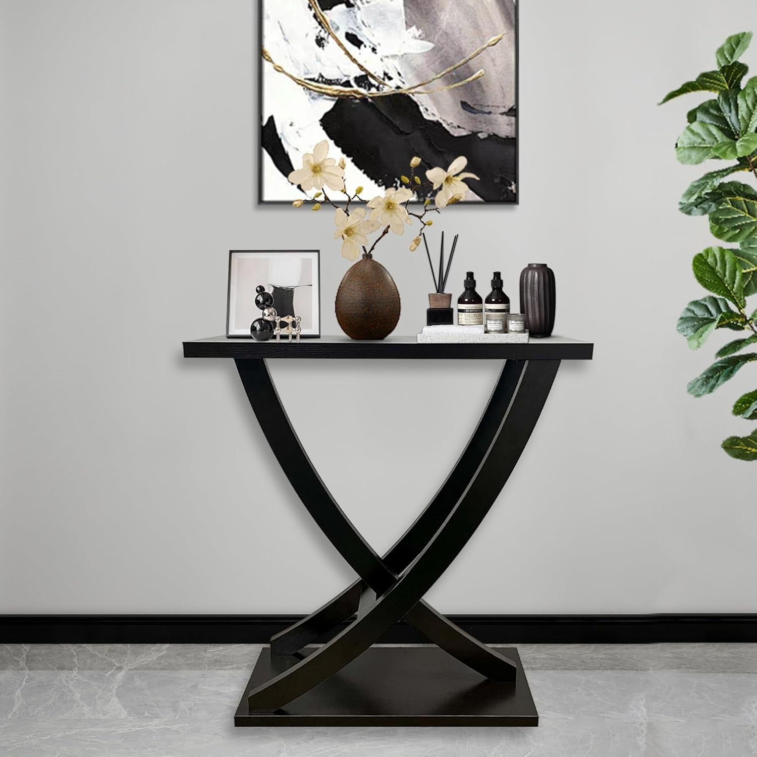 Royard Oaktree 31" Small Console Table, Farmhouse Wood Entryway Table with Curved Intersecting Legs