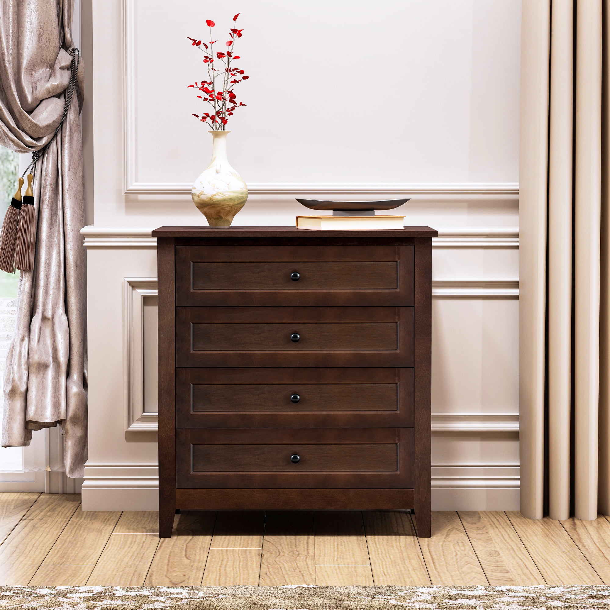 Royard Oaktree 4 Drawers Dresser, Solid Wood Rustic Chest of Drawers