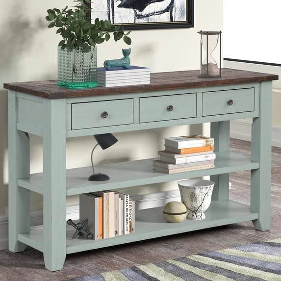 Royard Oaktree 48" Mid-Century Console Table w/3 Drawers & 2 Shelves, Wood Sofa Table w/Storage