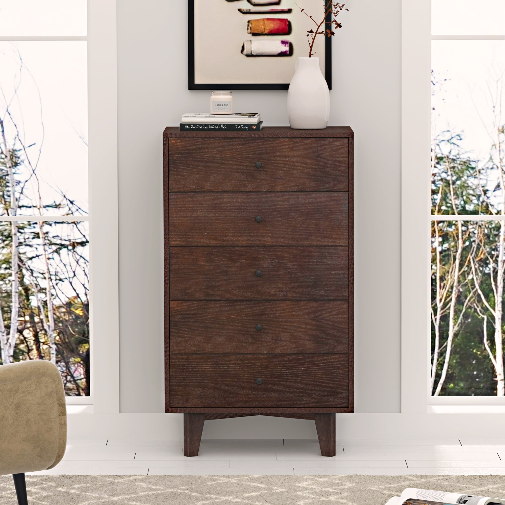 Royard Oaktree 5 Drawers Dresser, Solid Wood Rustic Chest of Drawers