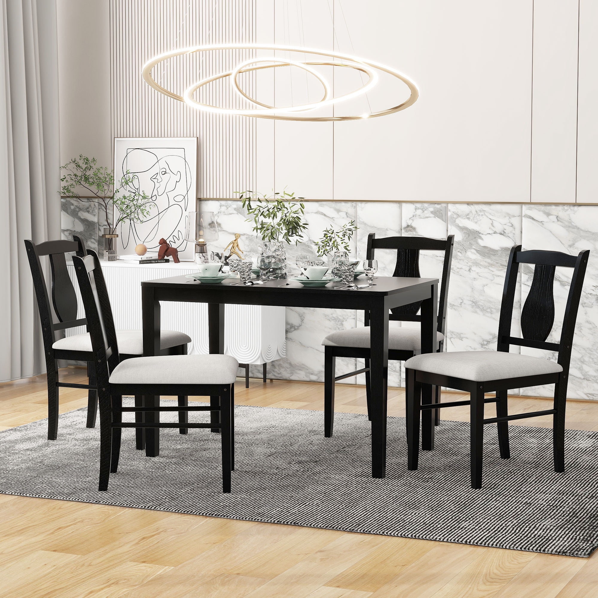 Royard Oaktree 5Piece Kitchen Dining Table Set, Wooden Rectangular