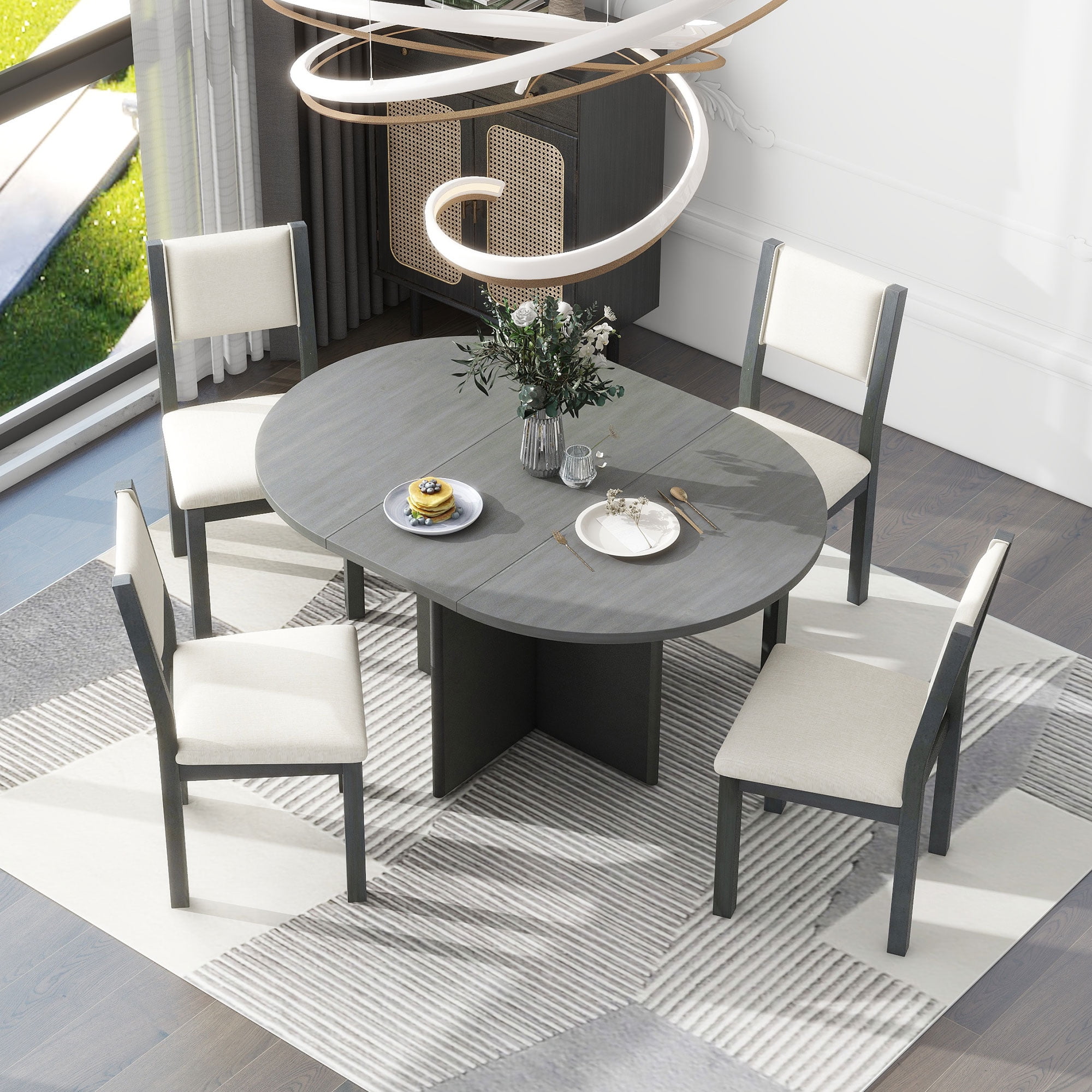 Royard Oaktree 5 Pieces Extendable Dining Table Set with 4 Upholstered ...