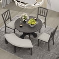 thumbnail image 1 of Royard Oaktree 5-piece Dining Set with 3 Upholstered Chairs and Bench, Round Dining Table with Curved Bench and Side Chairs, Retro Dining Room Kitchen Furniture Set for 4-5 People, Gray, 1 of 7