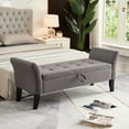 thumbnail image 1 of Royard Oaktree 52" Upholstered Storage Bench with Arms, Velvet Button-Tufted End of Bed Bench, Grey, 1 of 7