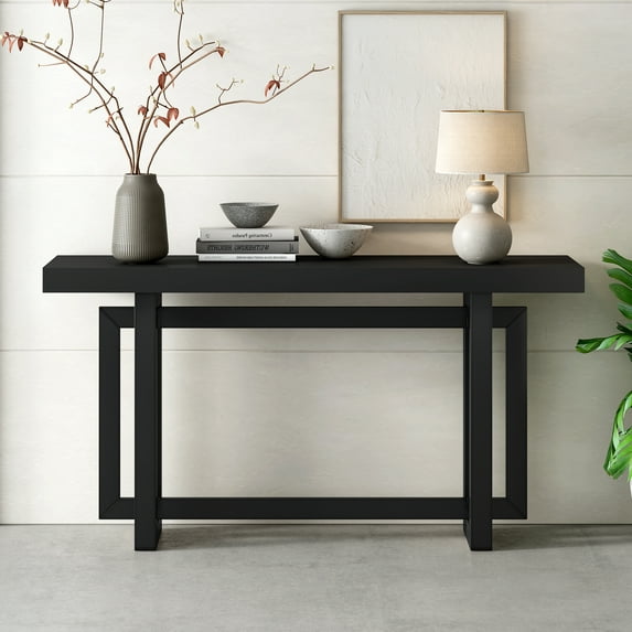 Royard Oaktree 59" Industrial Wood Console Table, Unique Triple Rectangle Design Entryway Table