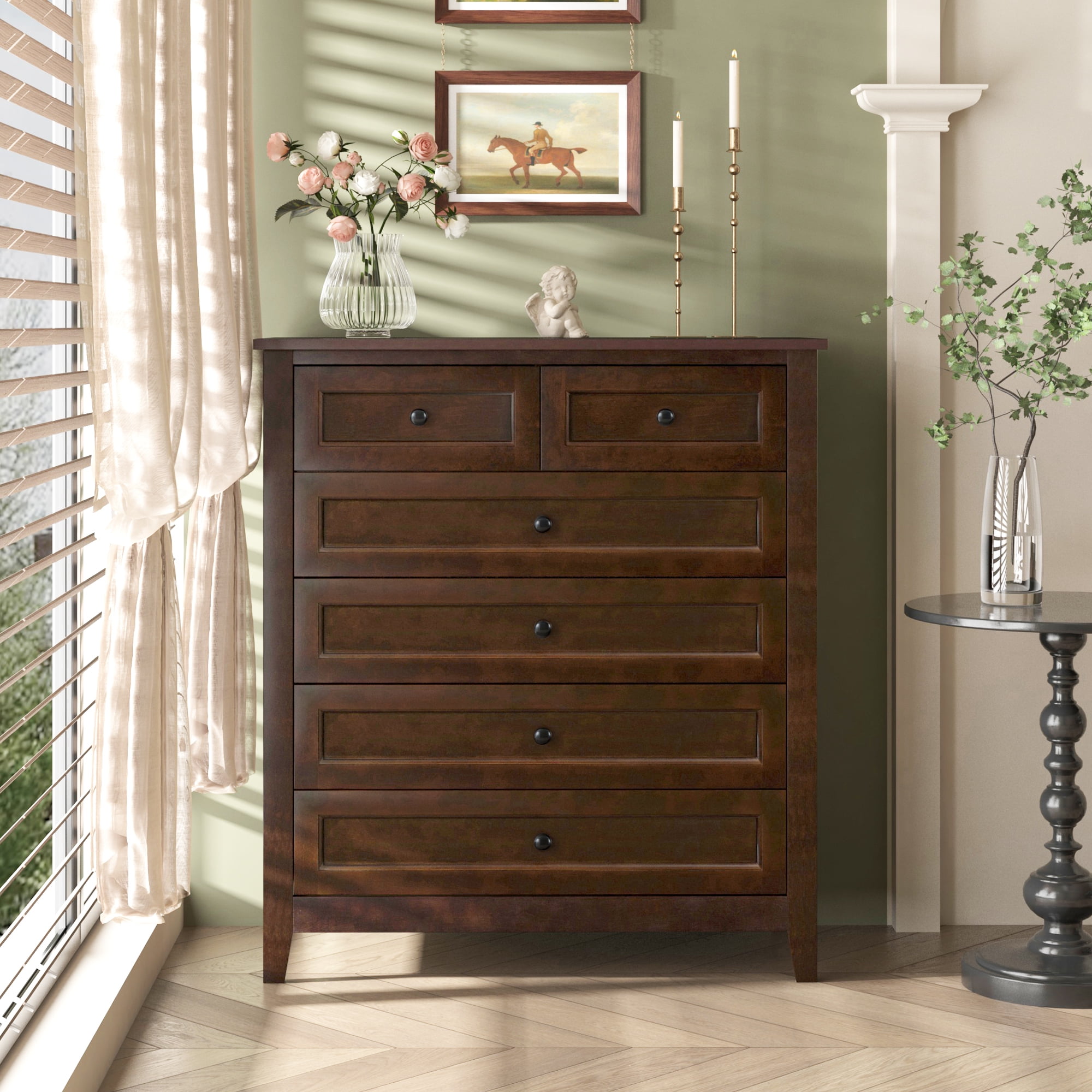 Royard Oaktree 6 Drawers Dresser, Solid Wood Rustic Chest of Drawers