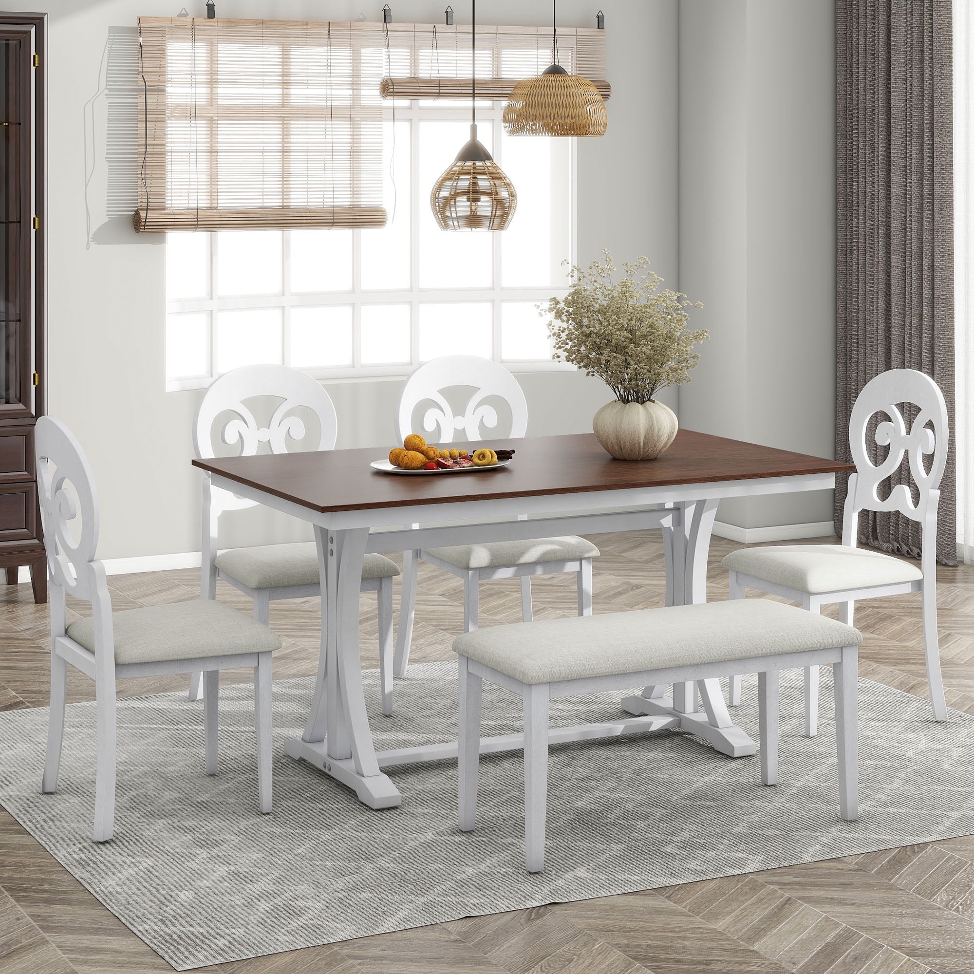 Royard Oaktree 6 Pieces Dining Room Table Set, MidCentury Kitchen