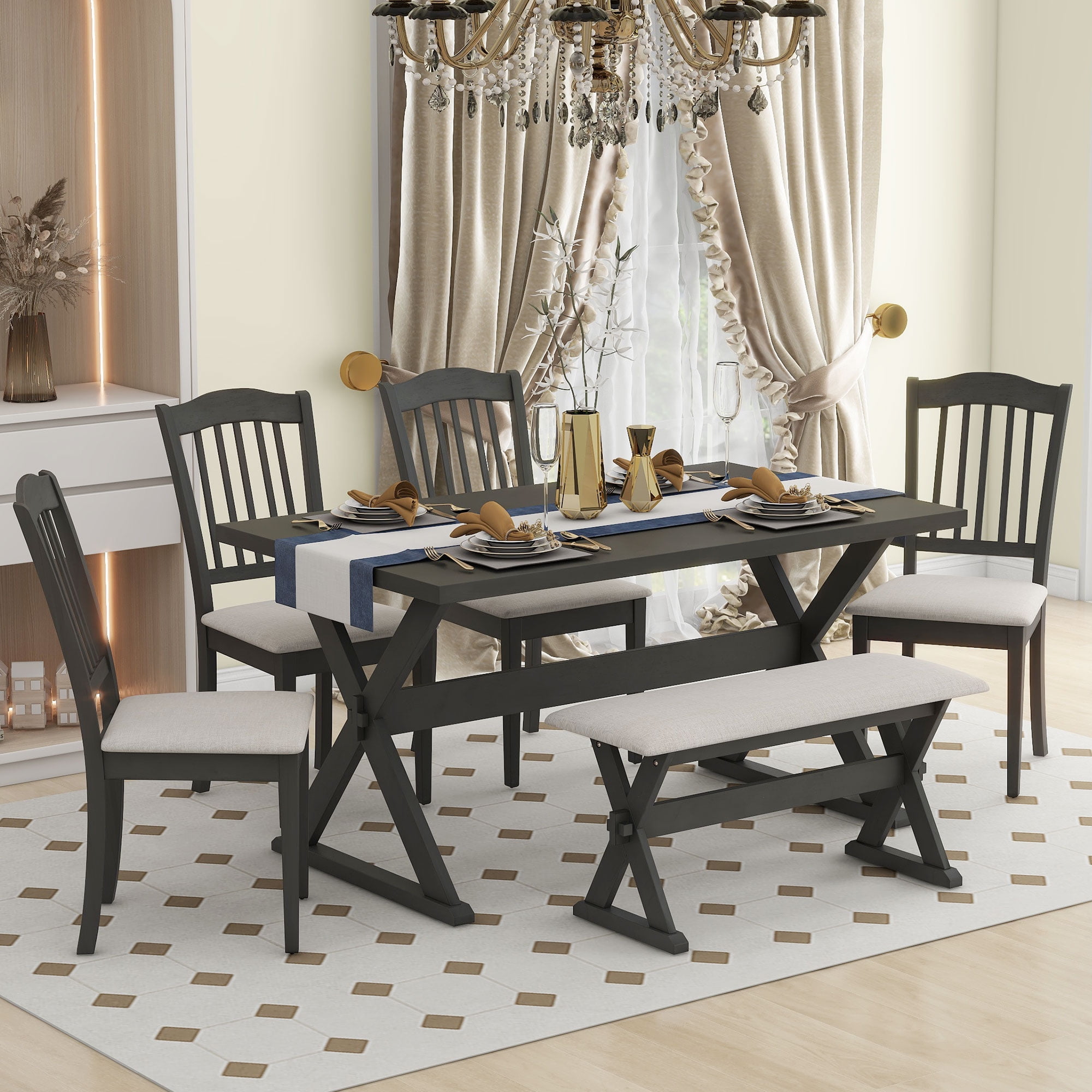 Royard Oaktree 6piece Dining Table Set with Rectangular Table and 4