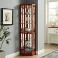 thumbnail image 1 of Royard Oaktree 70" Retro Lighted Corner Curio Cabinet with Curved Design, Glass Doors, and Shelves, 1 of 9