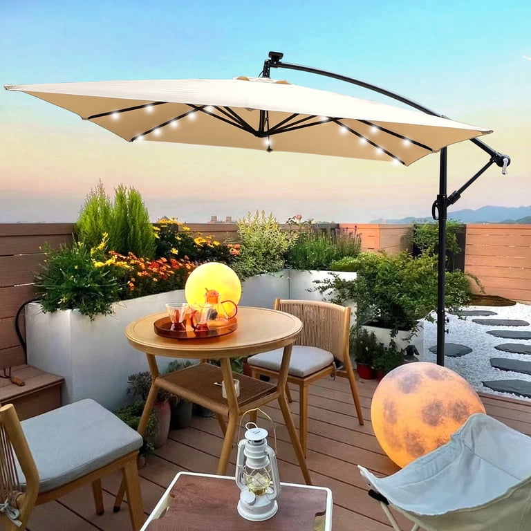8 ft solar patio umbrella Sunnyglade 9' LED Umbrella, Ribs, Tilt & Crank (Light Tan) and close umbrella during harsh weather. Polytrends 10 Ft. Solar Power