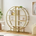 thumbnail image 1 of Royard Oaktree Bookshelf Round Bookcase with 4 Tiers Open Shelves Wood Bookshelves with Gold Metal Frame 2-pcs Half Moon Shelf Modern Display Storage Shelf for Living Room Bedroom Home Office, 1 of 7