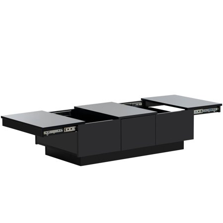 Royard Oaktree Coffee Table with Drawer, Extendable High-Gloss Center Table with Sliding Top