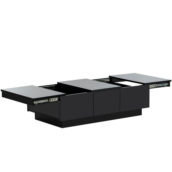 Royard Oaktree Coffee Table with Drawer, Extendable High-Gloss Center Table with Sliding Top