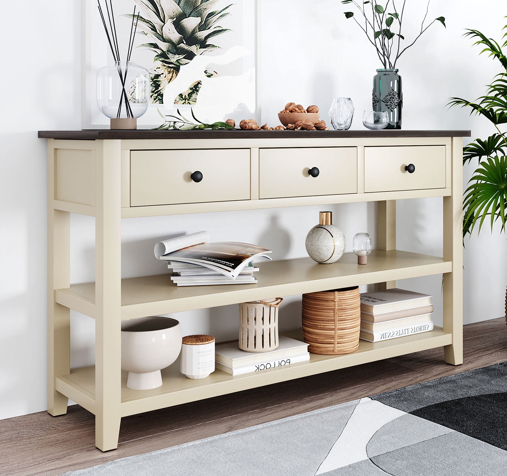 Royard Oaktree 50" Retro Console Table with Drawers, Wood Sofa Table ...