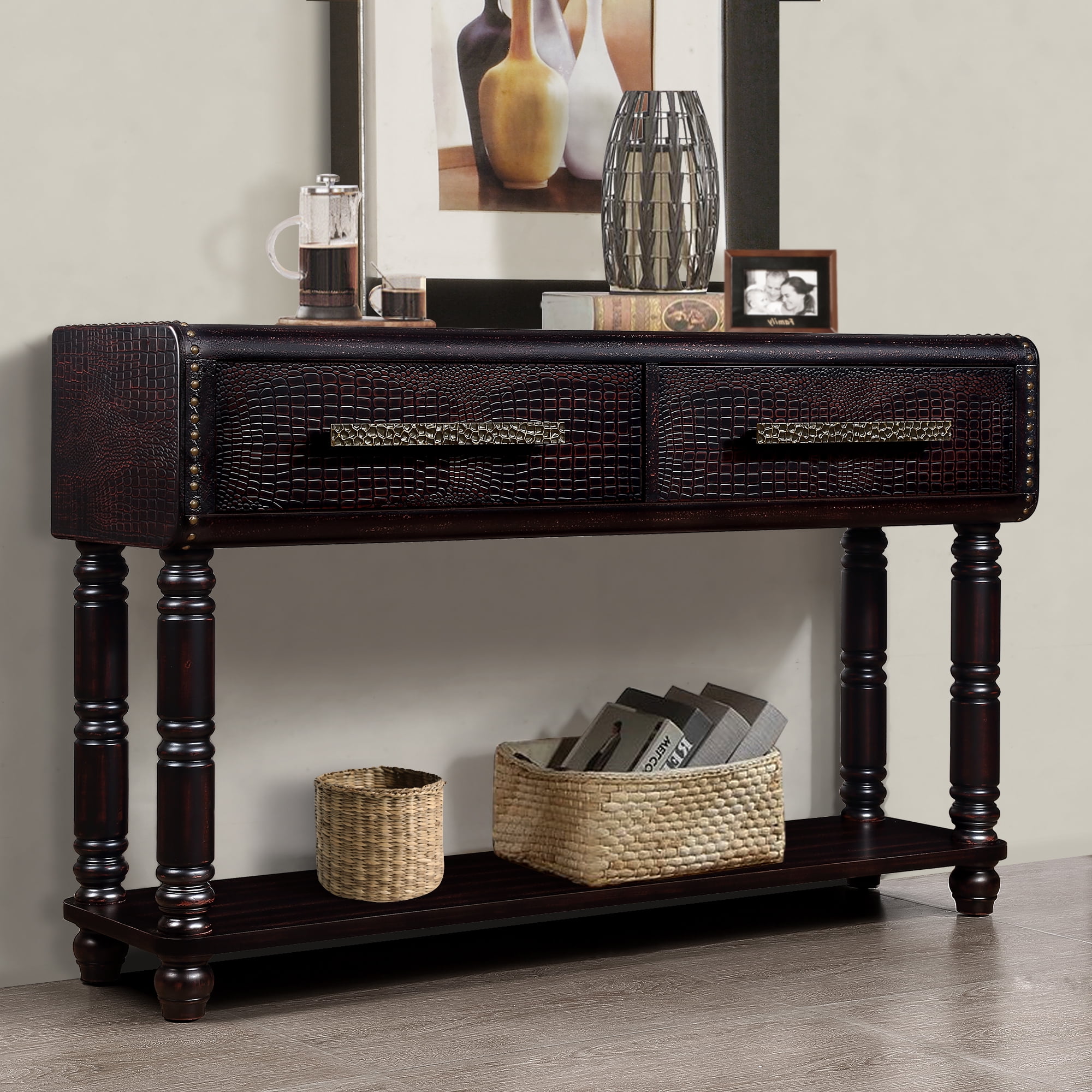 Royard Oaktree Console Table with Charging Station Retro Luxury Sofa