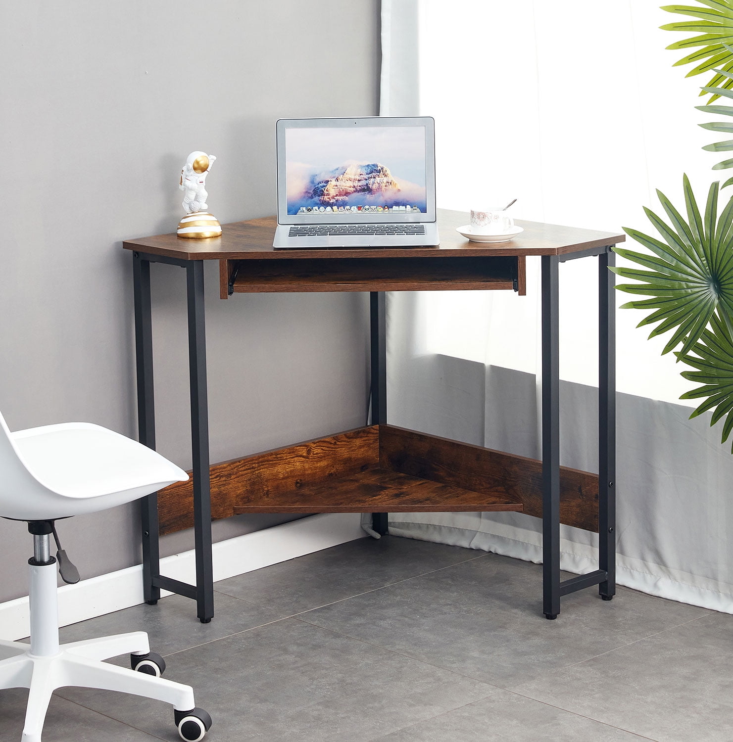 Royard Oaktree Corner Desk, 90 Degrees Triangle Computer Desk with ...