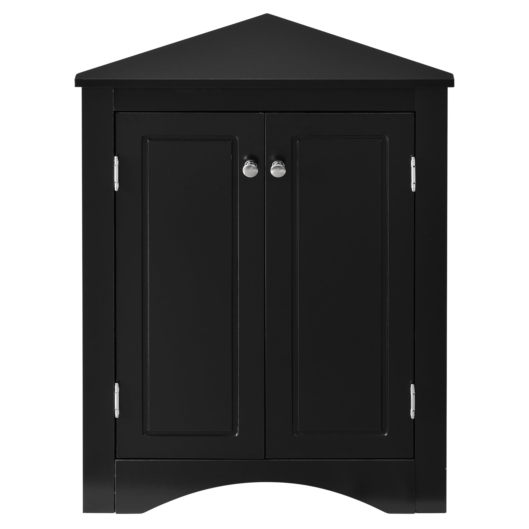 Royard Oaktree Corner Storage Cabinet with Doors and 3 Adjustable Shelves Freestanding Floor Bathroom Cabinet Modern Cupboard Organizer for Kitchen Living Room Bedroom,Black