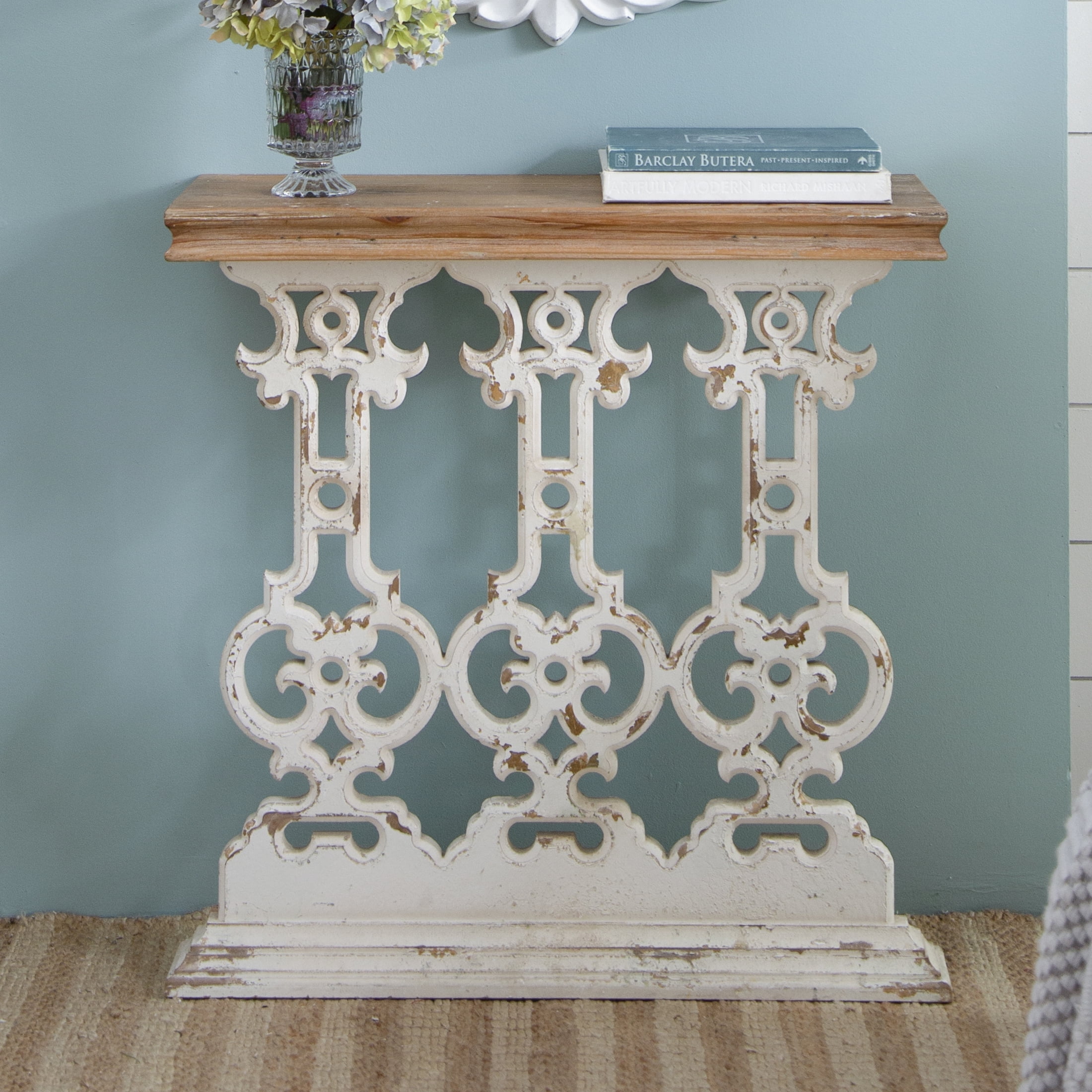 Royard Oaktree Distressed Console Table, Antique White Entrytable w ...