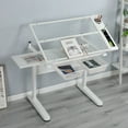 thumbnail image 1 of Royard Oaktree Drafting Table with Tilting Glass Tabletop, Height and Angle Adjustable Drawing Desk with Storage Drawers, Metal Work Station with Stool for Artist Painters Home Office, White, 1 of 7