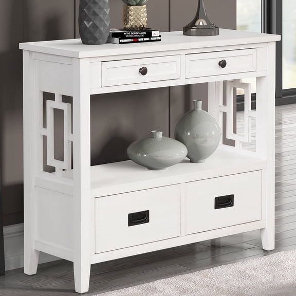 Royard Oaktree Farmhouse Console Table, Wood Sofa Table with Drawers and Shelf for Living Room