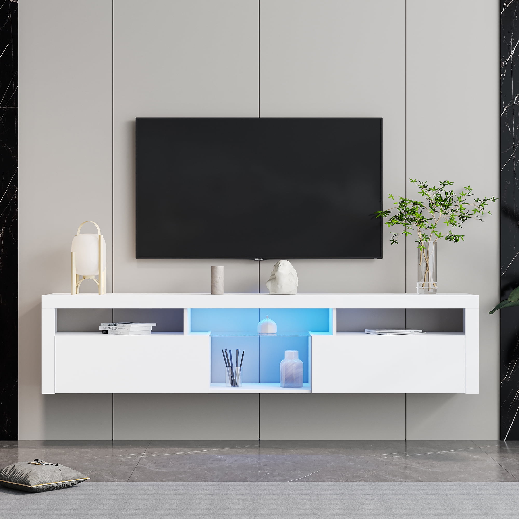 Royard Oaktree Floating TV Stand with LED Light Wall Mounted TV Stand ...