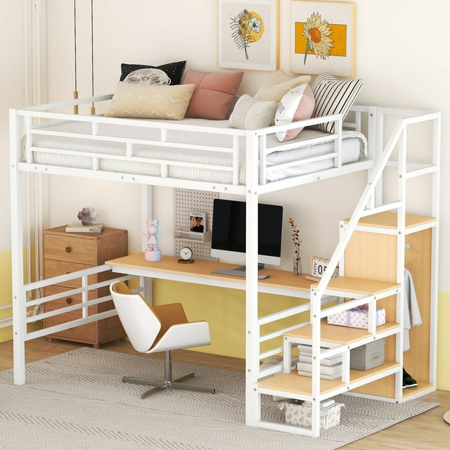 Royard Oaktree Full Size Loft Bed with Builtin Desk and Storage