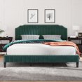 thumbnail image 1 of Royard Oaktree King Size Platform Bed Frame with Velvet Tufted Curved Headboard Linen Upholstered Bed with Solid Wood Frame and Slats, Nailhead Trim, No Box Spring Needed, Green, 1 of 7