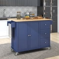 thumbnail image 1 of Royard Oaktree Kitchen Island Cart with Solid Wood Top and Drop Leaf Breakfast Bar, Rolling Mobile Kitchen Island on Wheels with Storage Cabinet and Drawers, Towel Rack & Spice Rack (Dark Blue), 1 of 8