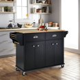 thumbnail image 1 of Royard Oaktree Kitchen Island with Folding Drop Leaf Breakfast Bar, Rolling Kitchen Cart with Large Storage Cabinets and Drawers, Portable Kitchen Trolley on Wheels with Spice and Towel Rack, Black, 1 of 7